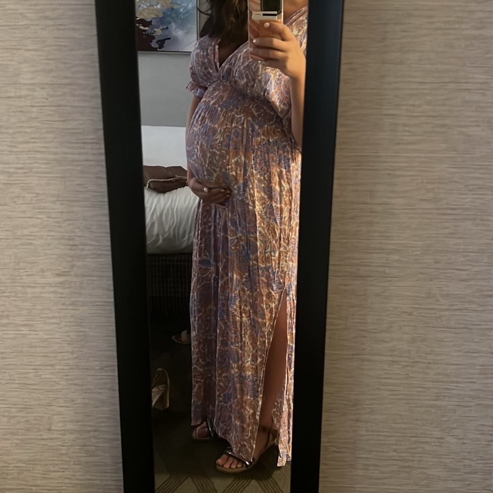 Pinkblush Purple Smocked Maxi Dress V-Neck Flutter Sleeve